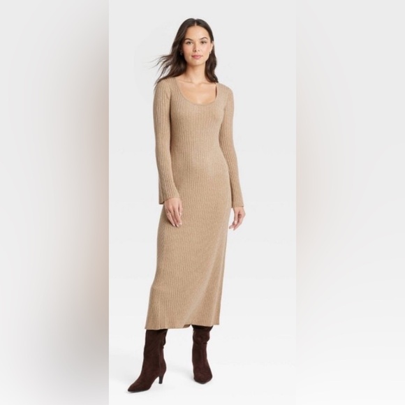 A New Day Long Sleeve Maxi Sweater Dress - Gold Sz Med NWT - Picture 2 of 6